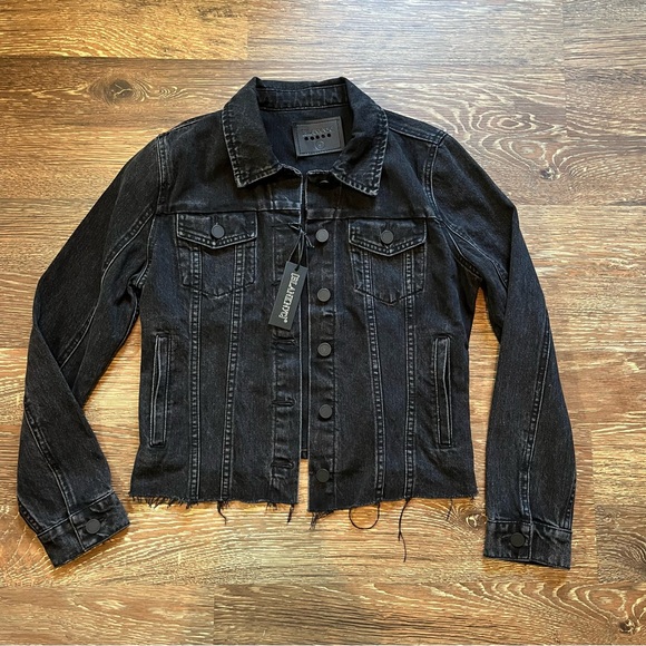 NWT [BLANKNYC] Ghosted Jacket raw hem black Denim Jean trucker Blank N.Y.C. Crop - Picture 7 of 10